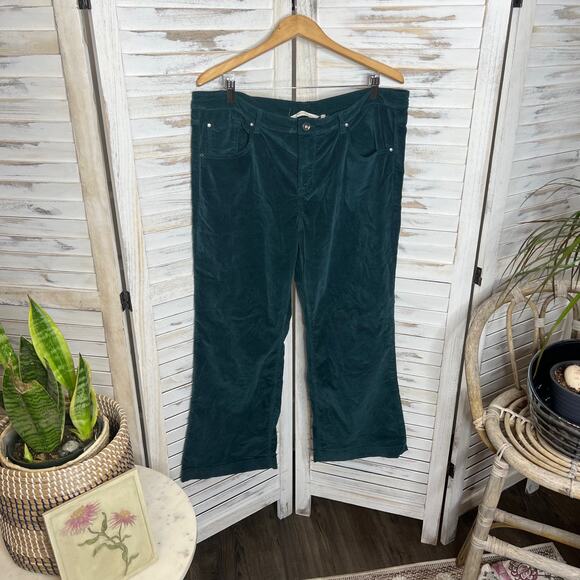 SOFT SURROUNDINGS Women's PLUS 18 Petite Velvet Pant Jean Teal Green Boot Flare - Picture 2 of 11